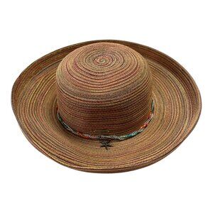 Sun N’ Sand Woven Straw Hat – Multicolor Stripe with Beaded Chain & Starfish